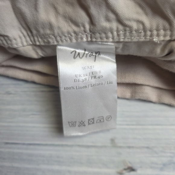 Wrap London 8 Linen Pants Beige High Rise Tapered Leg Quilted Knees Zip Pockets - Picture 6 of 9